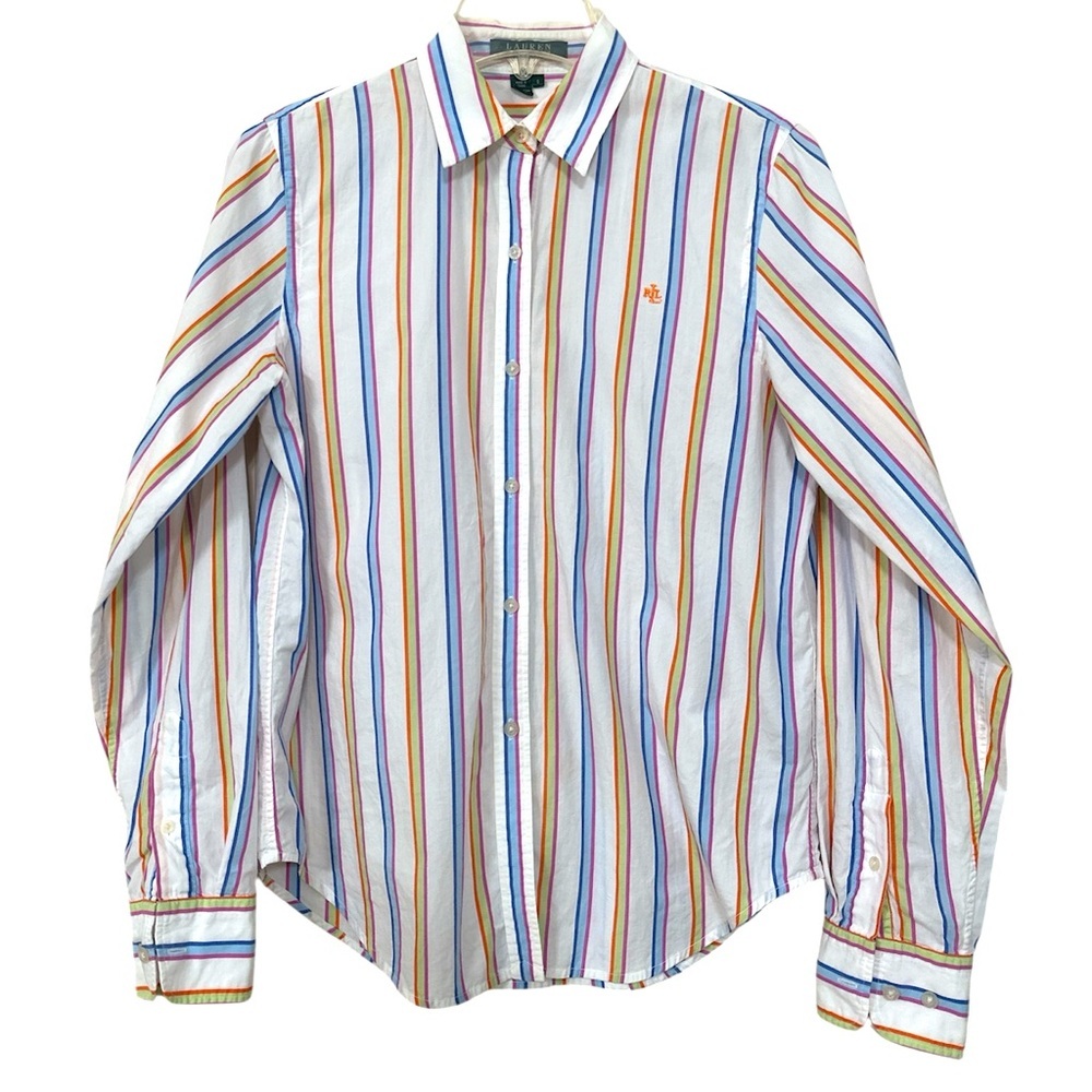 RALPH LAUREN LRL Long Sleeve Button Womens Rainbow Stripe Size S